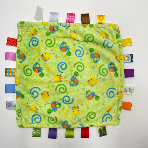 12" Taggies Green Yellow Swirles Turtles Bees Baby Lovey Security Plush Blanket - Picture 2 of 9
